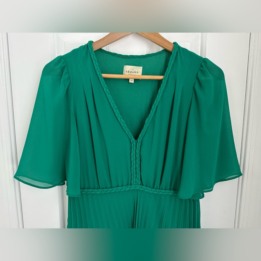 Sezane Emerald Green Pleated Midi Dress - Picture 5 of 8